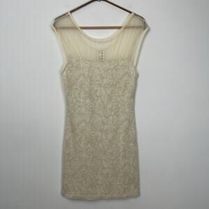 Free‎ People Starlight Mini Dress Size S Cream Mesh Lurex Bodycon Neutral Summer